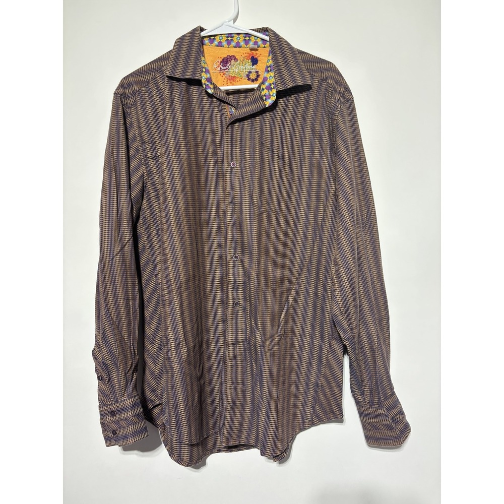 Robert Graham Shirt Mens Large Checkered Paisley Trim Button Up Casual - Picture 1 of 10